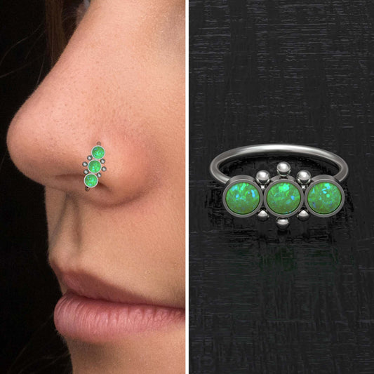 Implant Grade Titanium Nose Hoop Opal - TitaniumFashion