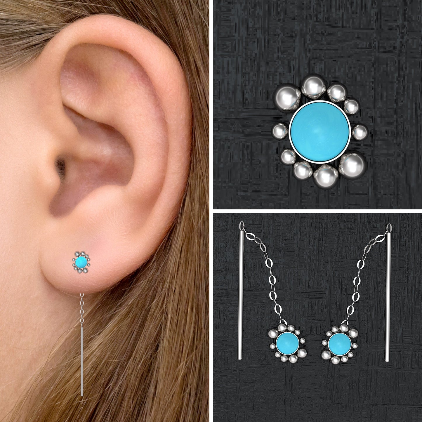 Ear Threader Earrings Turquoise - TitaniumFashion