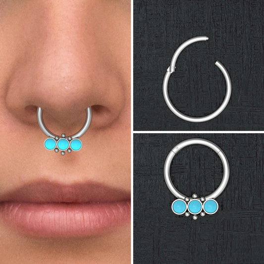 Turquoise Septum Clicker Hoop Titanium - TitaniumFashion