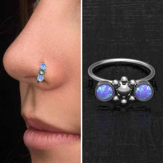 Opal Nose Ring Titanium Implant Grade - TitaniumFashion