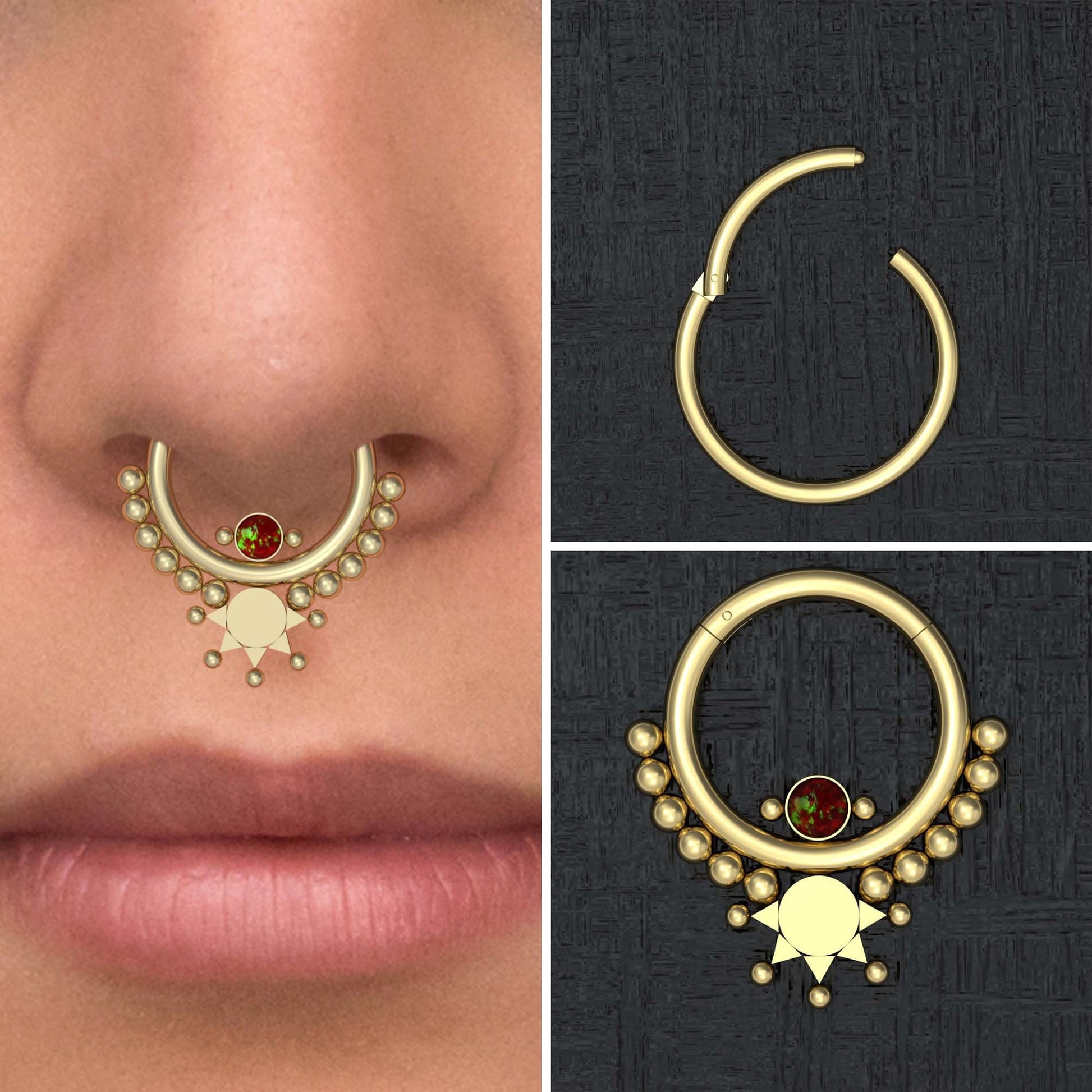 Opal Septum Clicker Hoop Surgical Steel - TitaniumFashion