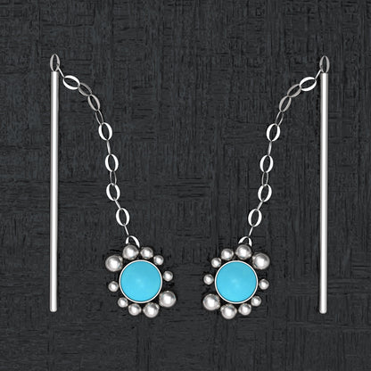 Ear Threader Earrings Turquoise - TitaniumFashion