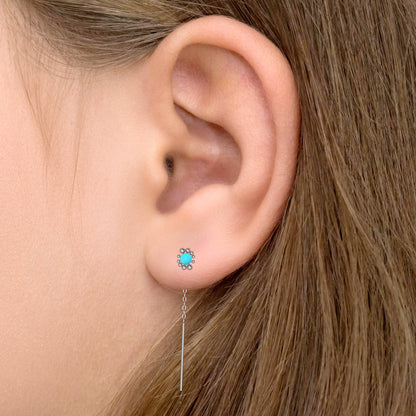 Ear Threader Earrings Turquoise - TitaniumFashion