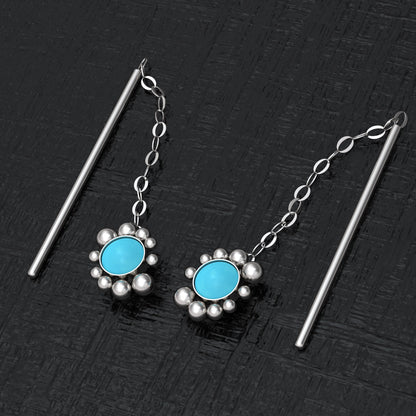 Ear Threader Earrings Turquoise - TitaniumFashion