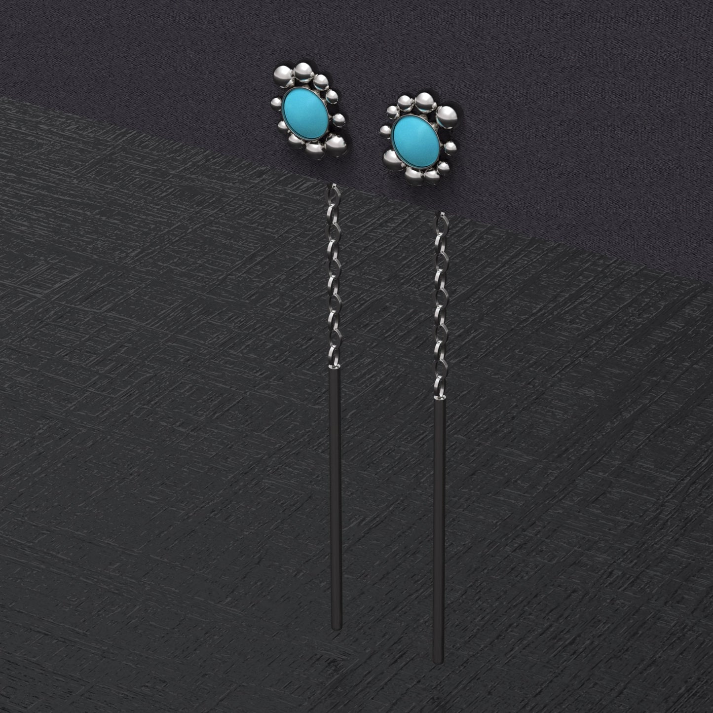 Ear Threader Earrings Turquoise - TitaniumFashion