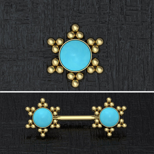 Surgical Steel Nipple Ring Turquoise - TitaniumFashion