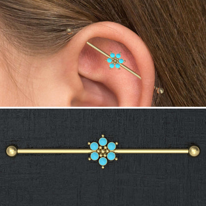 Turquoise Industrial Piercing Jewelry Surgical Steel - TitaniumFashion