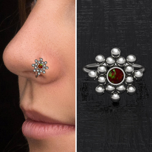 Opal Nose Ring Titanium Implant Grade - TitaniumFashion