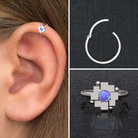 Opal Tragus Hoop Surgical Steel - TitaniumFashion