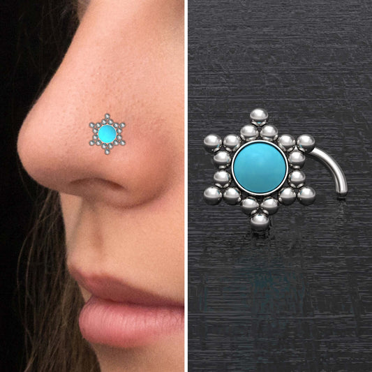 Turquoise Nose Stud Ring Surgical Steel - TitaniumFashion