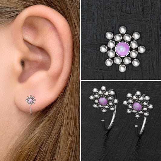 Surgical Steel Huggie Earrings Opal - TitaniumFashion