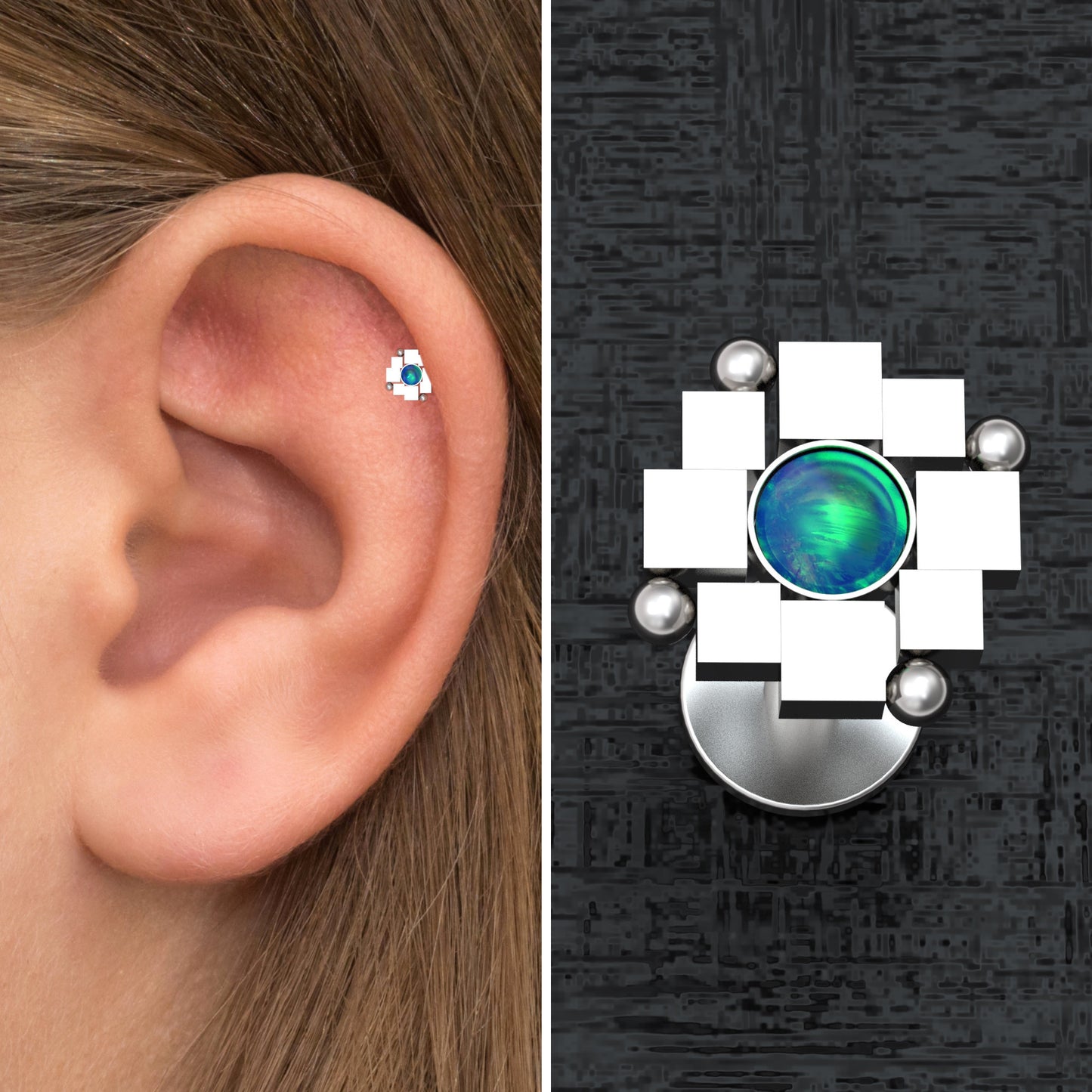 Opal Cartilage Piercing Surgical Steel - TitaniumFashion