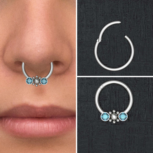 CZ Septum Clicker Hoop Titanium - TitaniumFashion