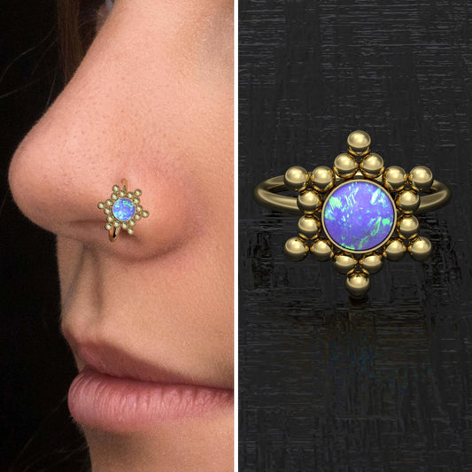 Opal Nose Ring Surgical Steel - TitaniumFashion