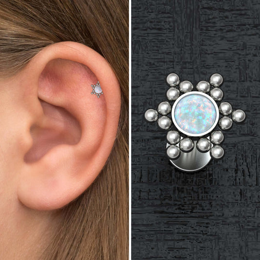 Titanium Flat Back Tragus Earring Opal - TitaniumFashion