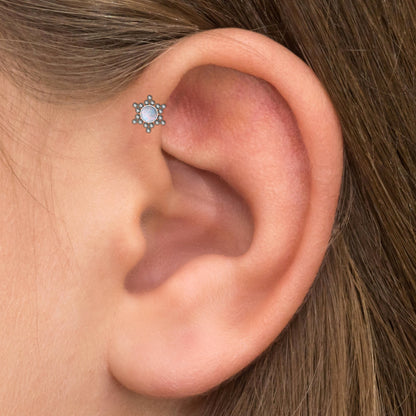 Titanium Flat Back Tragus Earring Opal - TitaniumFashion