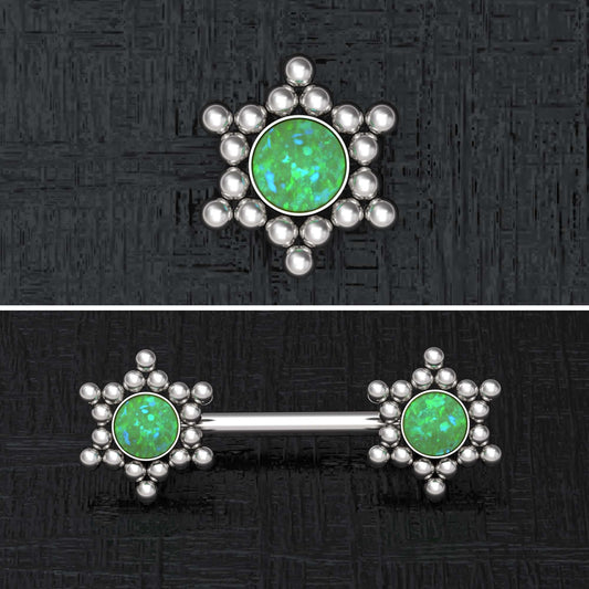 Opal Nipple Barbell Piercing Surgical Steel - TitaniumFashion