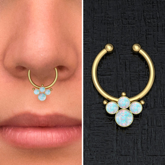 Surgical Steel Fake Septum Ring Opal - TitaniumFashion