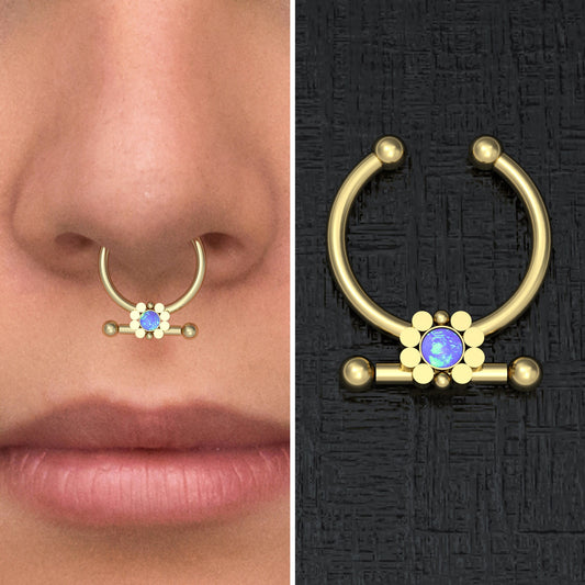 Surgical Steel Fake Septum Ring Opal - TitaniumFashion