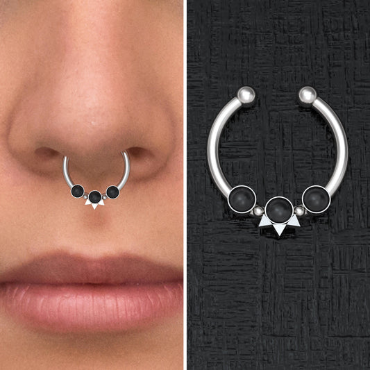 Fake Nose Ring Hoop Onyx - TitaniumFashion