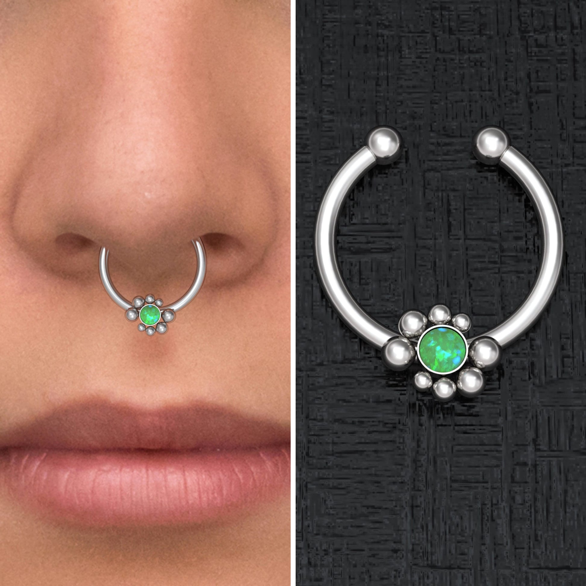 Surgical Steel Fake Septum Ring Opal - TitaniumFashion