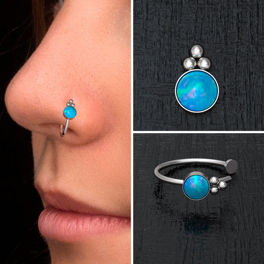 Surgical Steel Fake Nose Ring Opal - TitaniumFashion