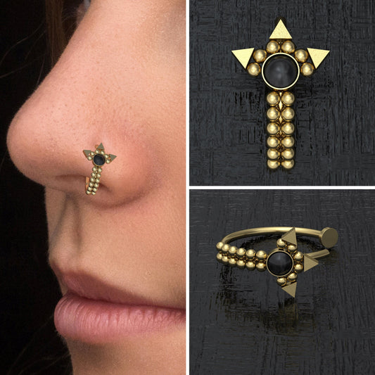 Surgical Steel Fake Nose Ring Onyx - TitaniumFashion