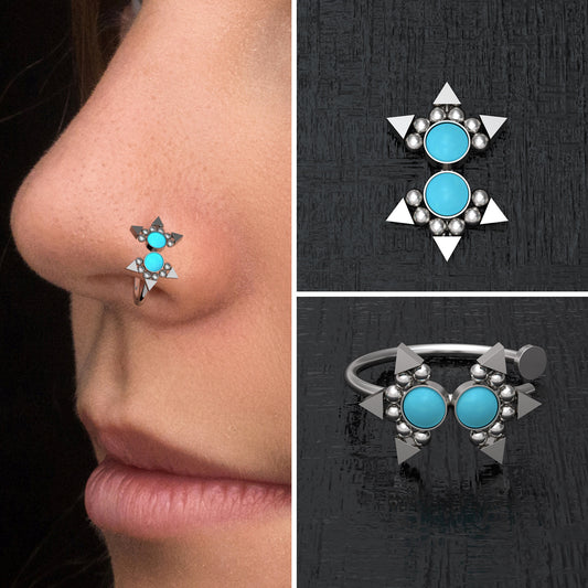 Fake Nose Ring Turquoise - TitaniumFashion