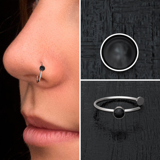 Fake Nose Ring Hoop Onyx - TitaniumFashion