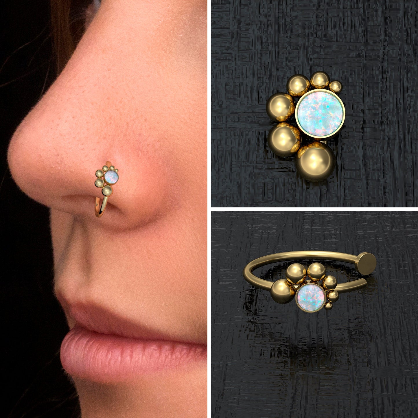 Fake Nose Ring Hoop Opal - TitaniumFashion