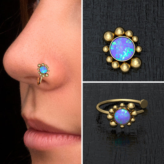 Surgical Steel Fake Nose Ring Opal - TitaniumFashion