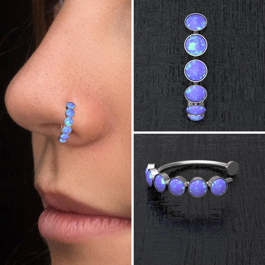 Fake Nose Ring Hoop Opal - TitaniumFashion