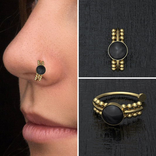 Fake Nose Ring Onyx - TitaniumFashion